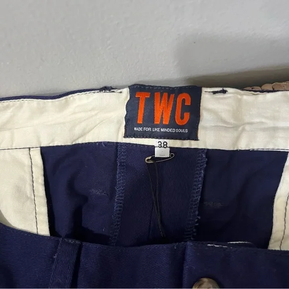 TWC The Workers Club Canvas Cargo Pants Trousers Navy Blue Size W 39” NEW Crop - Picture 6 of 8